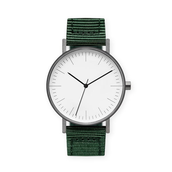 B001 Watch, Gunmetal Case, White Dial, Nylon Strap - Green