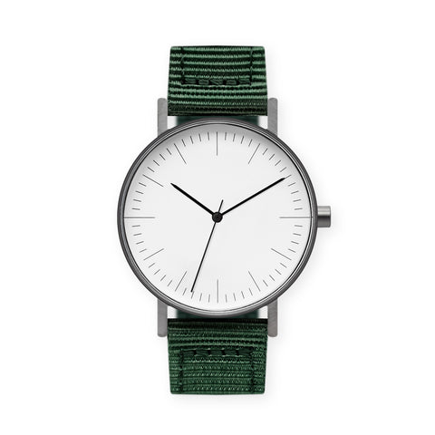 B001 Watch, Gunmetal Case, White Dial, Nylon Strap - Green