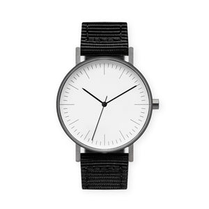 B001 Watch, Gunmetal Case, White Dial, Nylon Strap - Black
