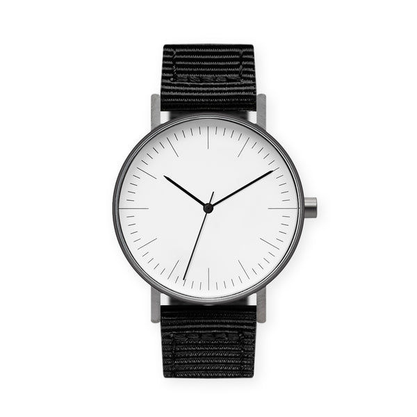 B001 Watch, Gunmetal Case, White Dial, Nylon Strap - Black