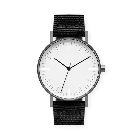 B001 Watch, Gunmetal Case, White Dial, Nylon Strap - Black