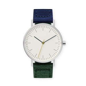B001 Watch, Silver Case, Off White Dial, Nylon Strap - Green/Navy - BIJOUONE