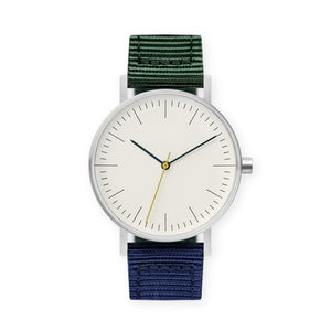 B001 Watch, Silver Case, Off White Dial, Nylon Strap - Green/Navy - BIJOUONE