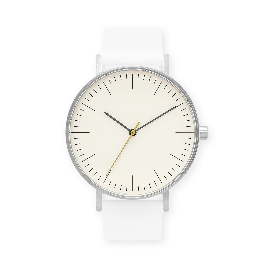 B001 Watch, Silver Case, Off White Dial, Rubber Strap - 0001-White