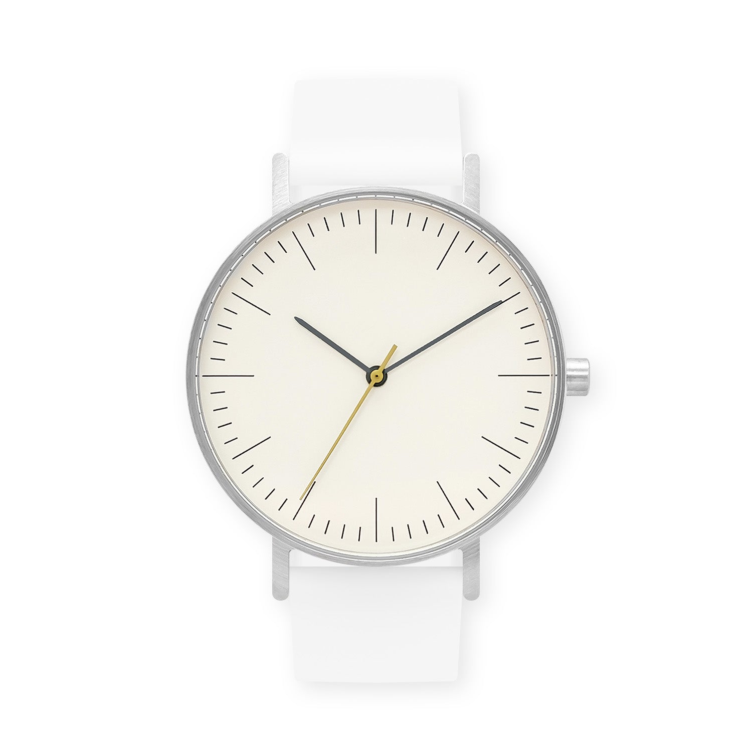 B001 Watch, Silver Case, Off White Dial, Silicone Strap - 0001-White - BIJOUONE