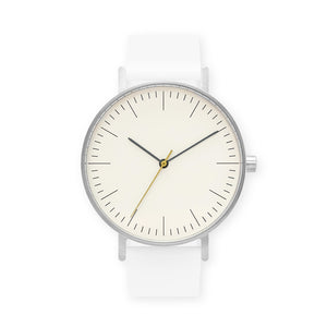 B001 Watch, Silver Case, Off White Dial, Silicone Strap - 0001-White - BIJOUONE
