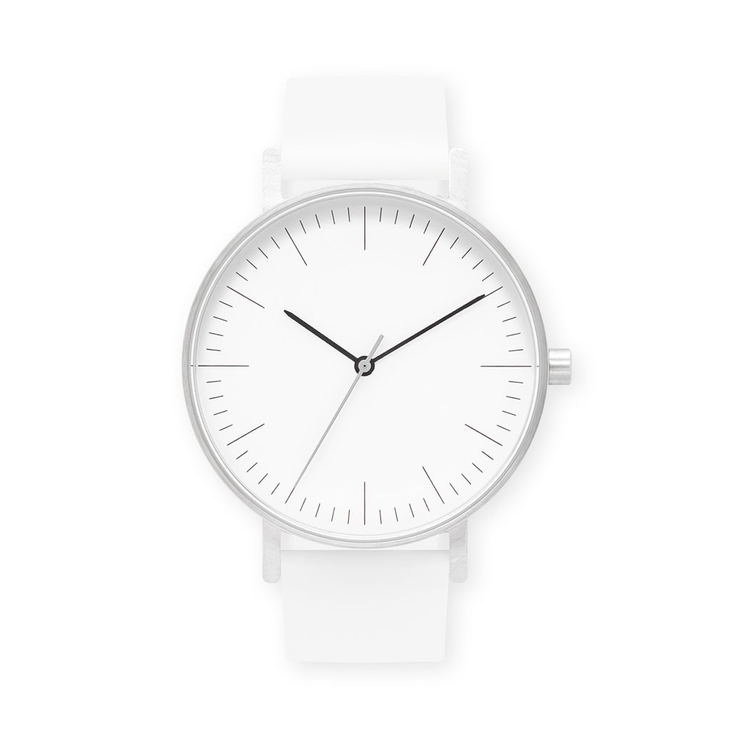 B001 Watch, Silver Case, White Dial, Rubber Strap - 0001-White