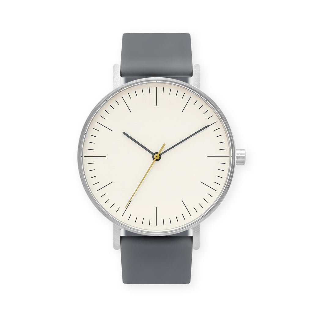 B001 Watch, Silver Case, Off White Dial, Rubber Strap - 0003-Grey