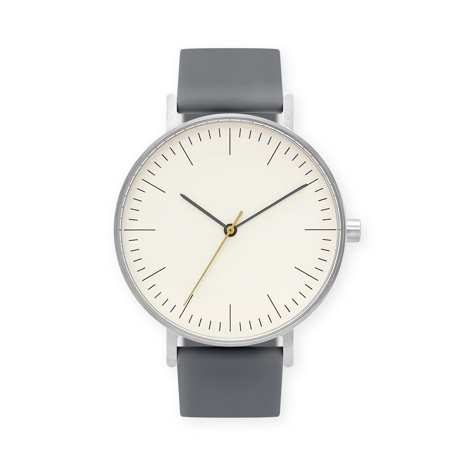 B001 Watch, Silver Case, Off White Dial, Silicone Strap - 0003-Grey - BIJOUONE
