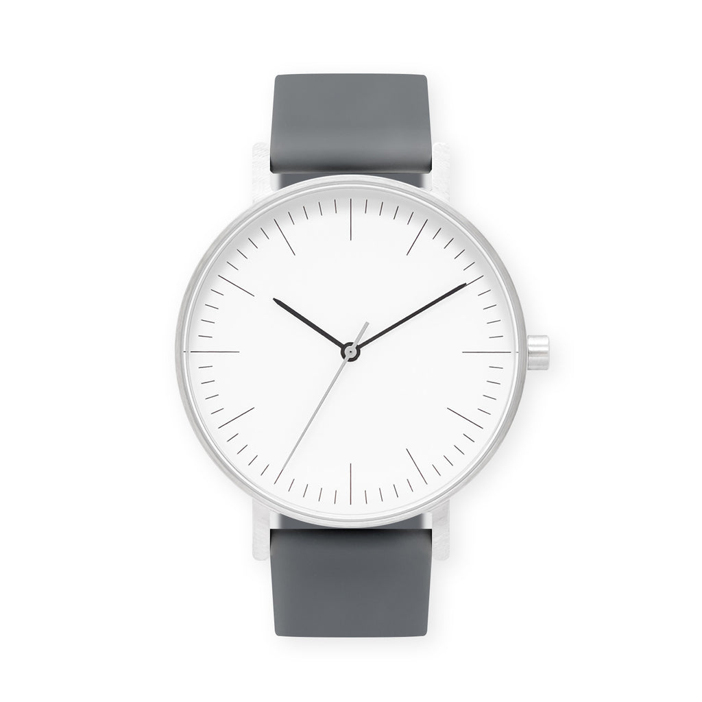 B001 Watch, Silver Case, White Dial, Rubber Strap - 0003-Grey