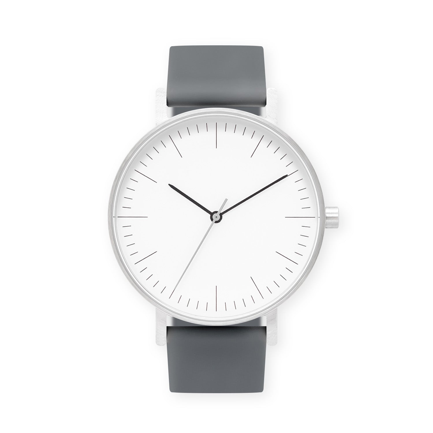 B001 Watch, Silver Case, White Dial, Silicone Strap - 0003-Grey - BIJOUONE