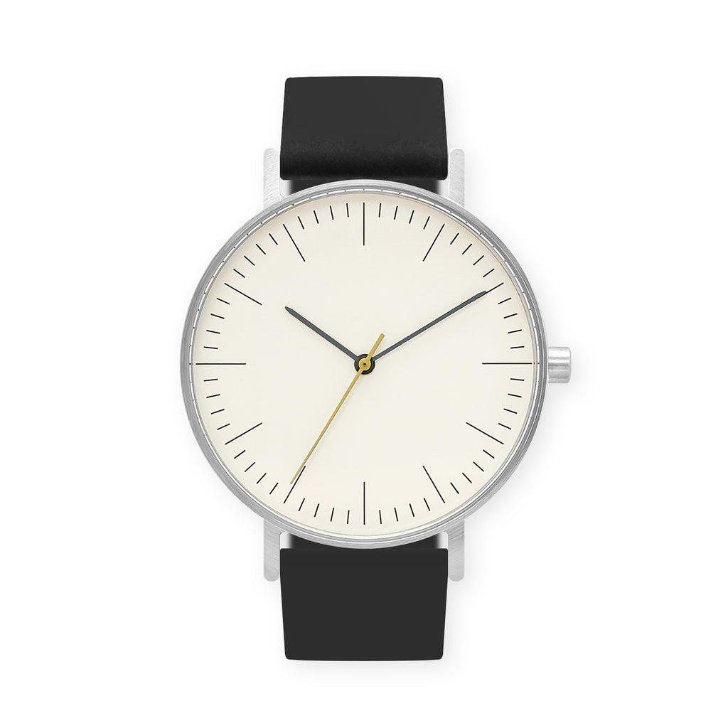 B001 Watch, Silver Case, Off White Dial, Rubber Strap - 0004-Black