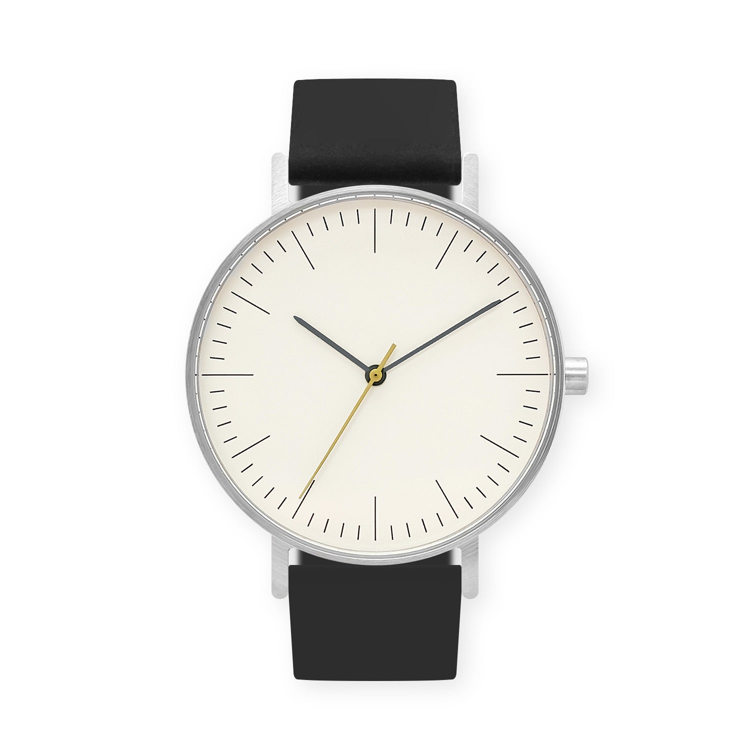 B001 Watch, Silver Case, Off White Dial, Silicone Strap - 0004-Black - BIJOUONE
