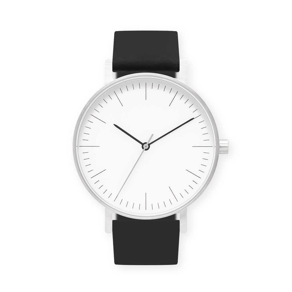 B001 Watch, Silver Case, White Dial, Rubber Strap - 0004-Black