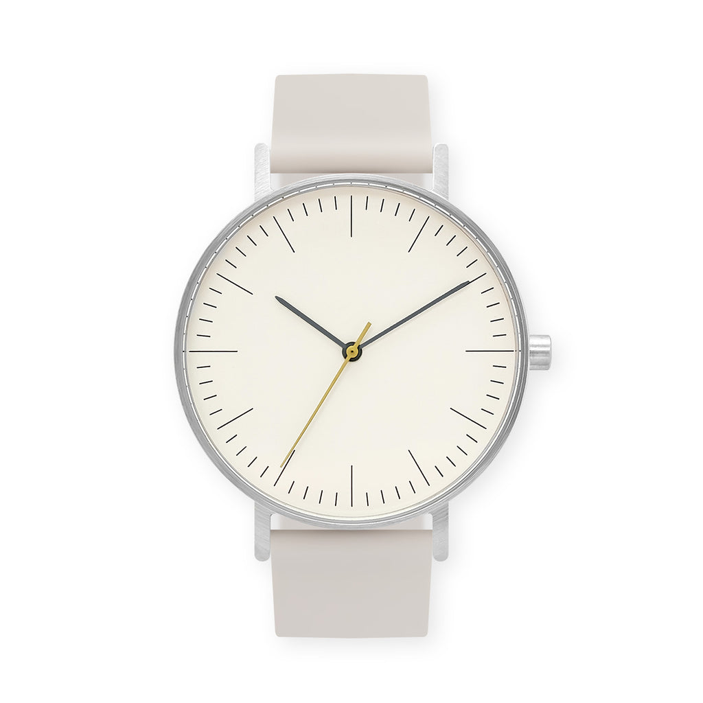 B001 Watch, Silver Case, Off White Dial, Rubber Strap - 0005-Ivory
