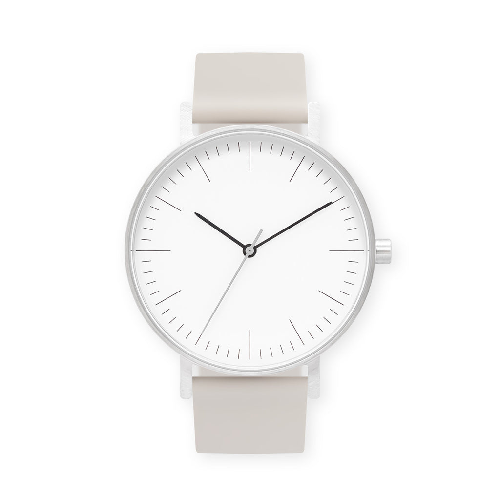 B001 Watch, Silver Case, White Dial, Rubber Strap - 0005-Ivory
