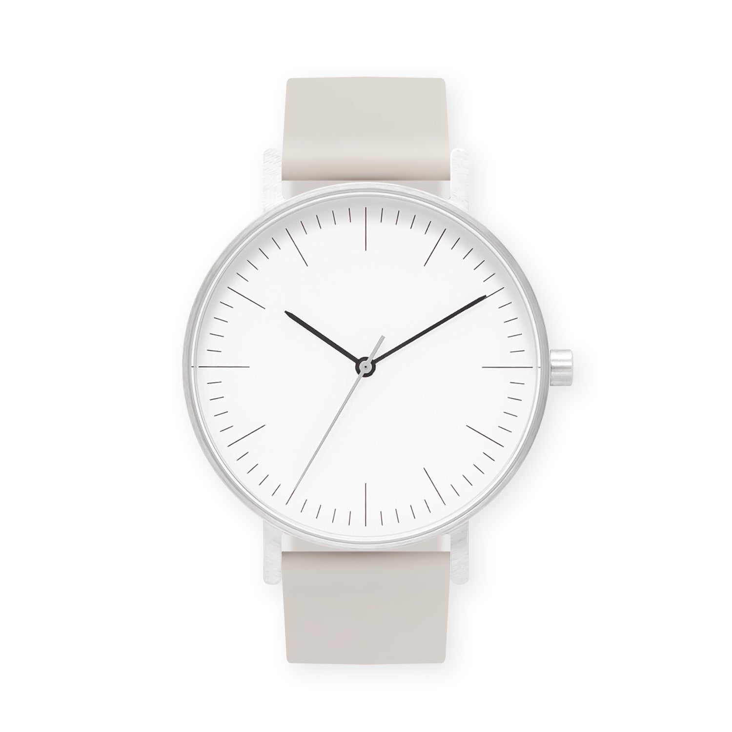 B001 Watch, Silver Case, White Dial, Silicone Strap - 0005-Ivory - BIJOUONE