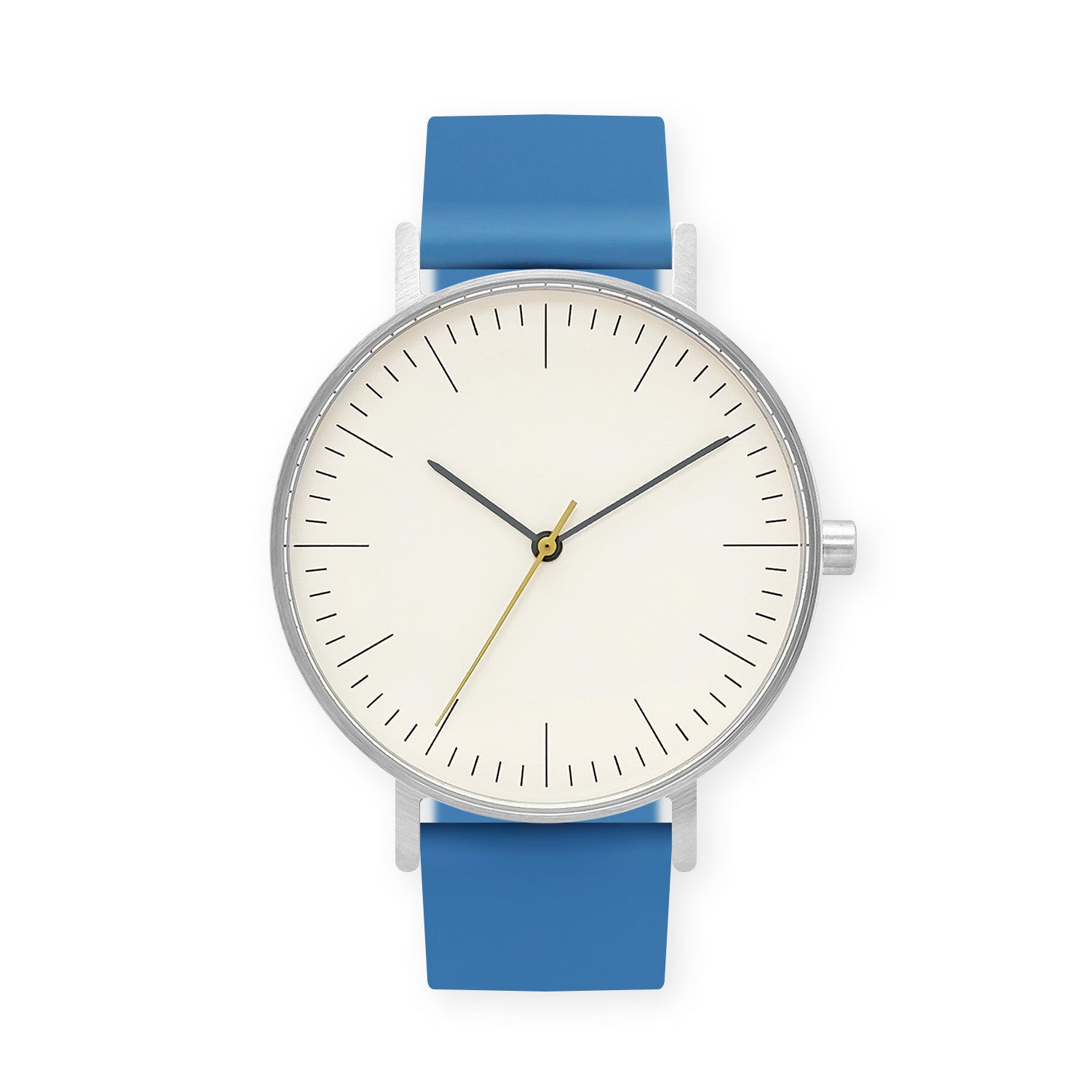B001 Watch, Silver Case, Off White Dial, Silicone Strap - 0006-Blue - BIJOUONE