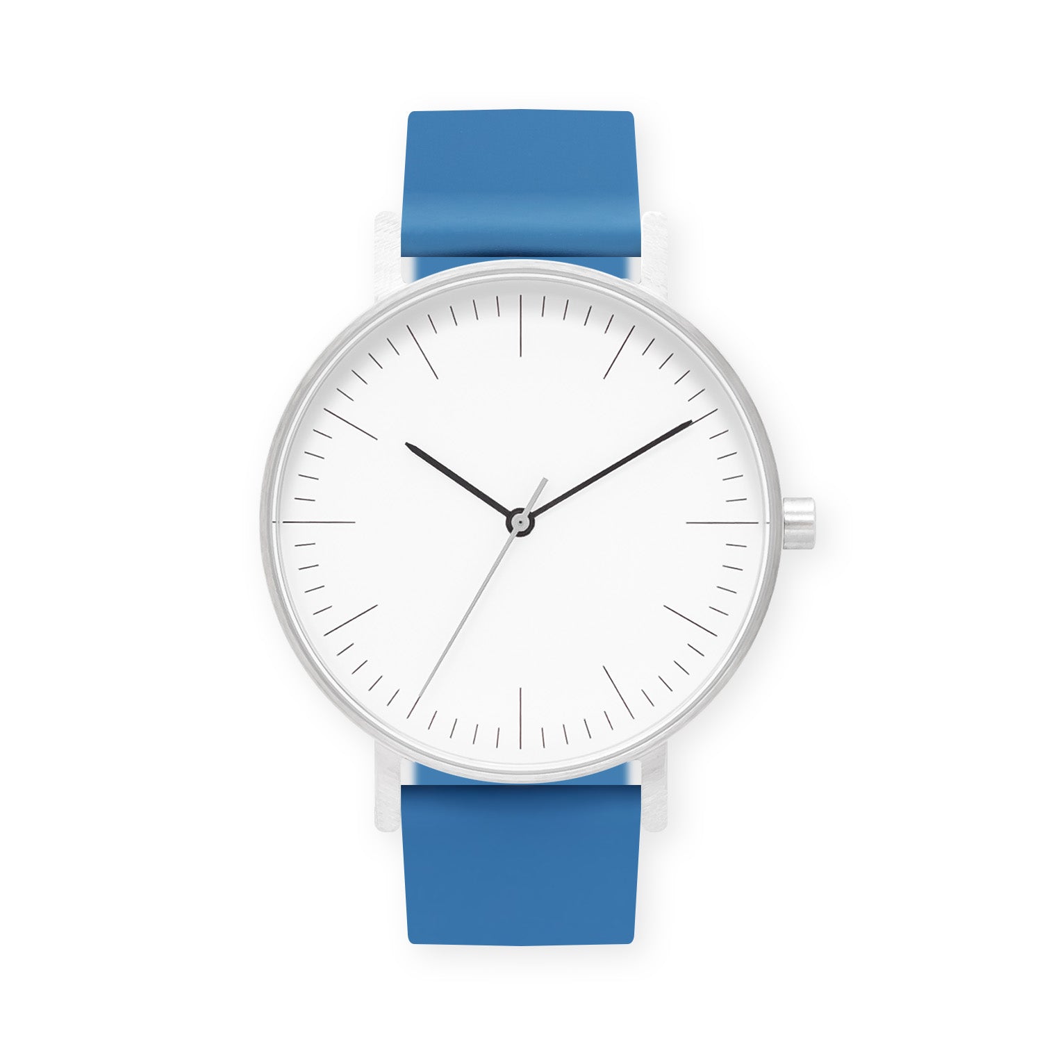 B001 Watch, Silver Case, White Dial, Silicone Strap - 0006-Blue - BIJOUONE