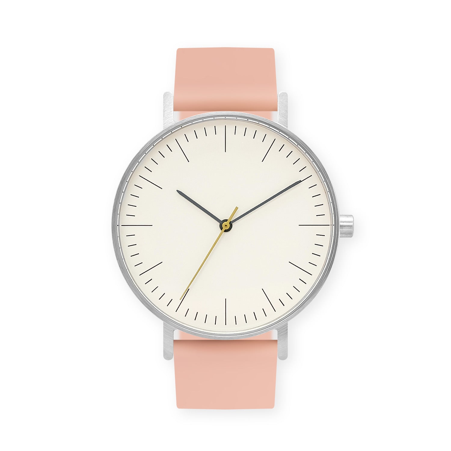 B001 Watch, Silver Case, Off White Dial, Silicone Strap - 0007-Nude Pink - BIJOUONE
