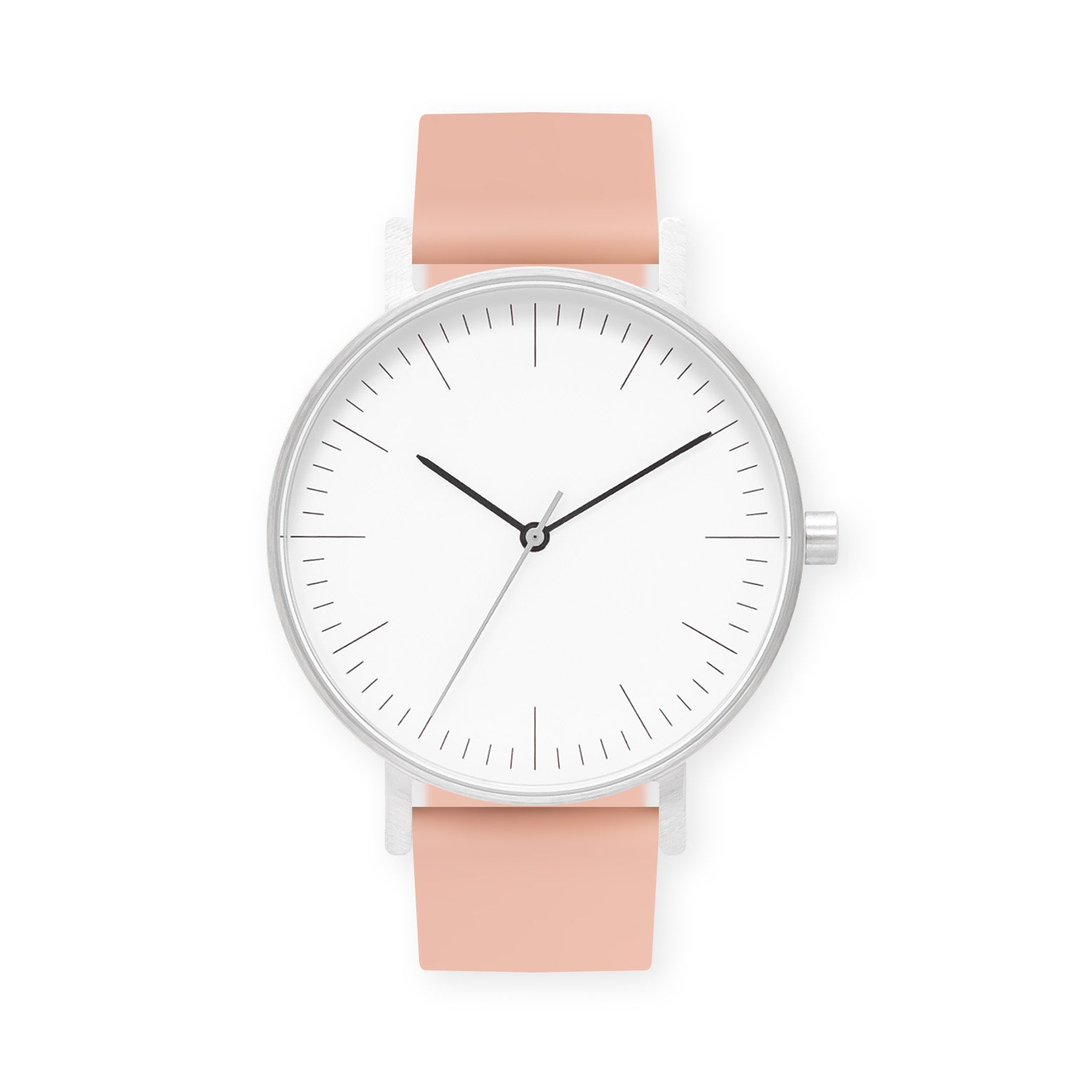 B001 Watch, Silver Case, White Dial, Silicone Strap - 0007-Nude Pink - BIJOUONE