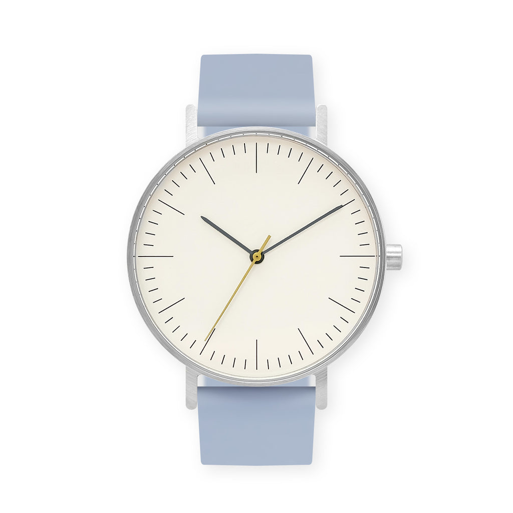 B001 Watch, Silver Case, Off White Dial, Rubber Strap - 0008-Dusty Blue