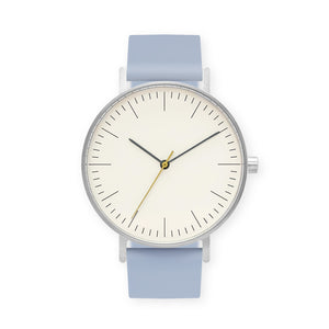 B001 Watch, Silver Case, Off White Dial, Silicone Strap - 0008-Dusty Blue - BIJOUONE