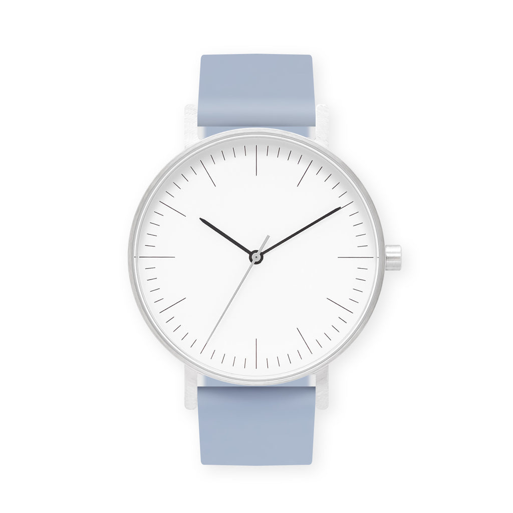 B001 Watch, Silver Case, White Dial, Rubber Strap - 0008-Dusty Blue