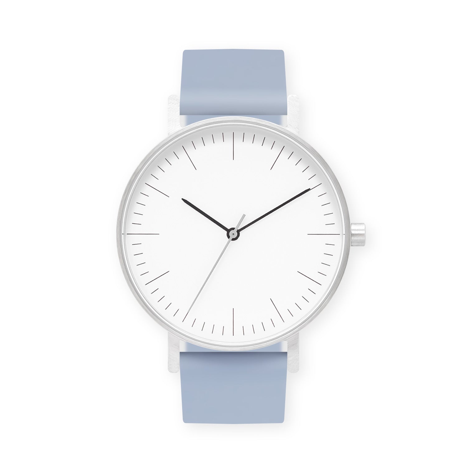 B001 Watch, Silver Case, White Dial, Silicone Strap - 0008-Dusty Blue - BIJOUONE