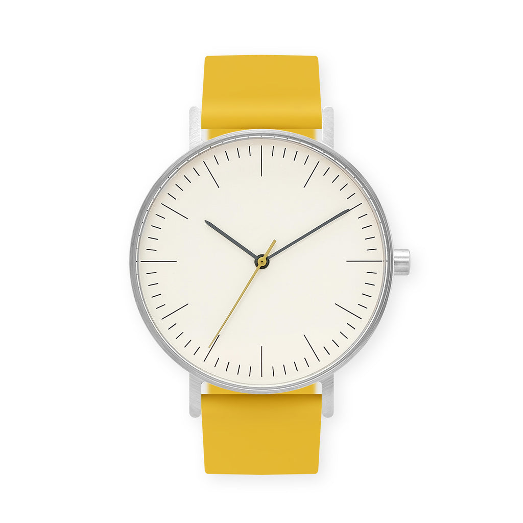B001 Watch, Silver Case, Off White Dial, Rubber Strap - 0010-Lemon