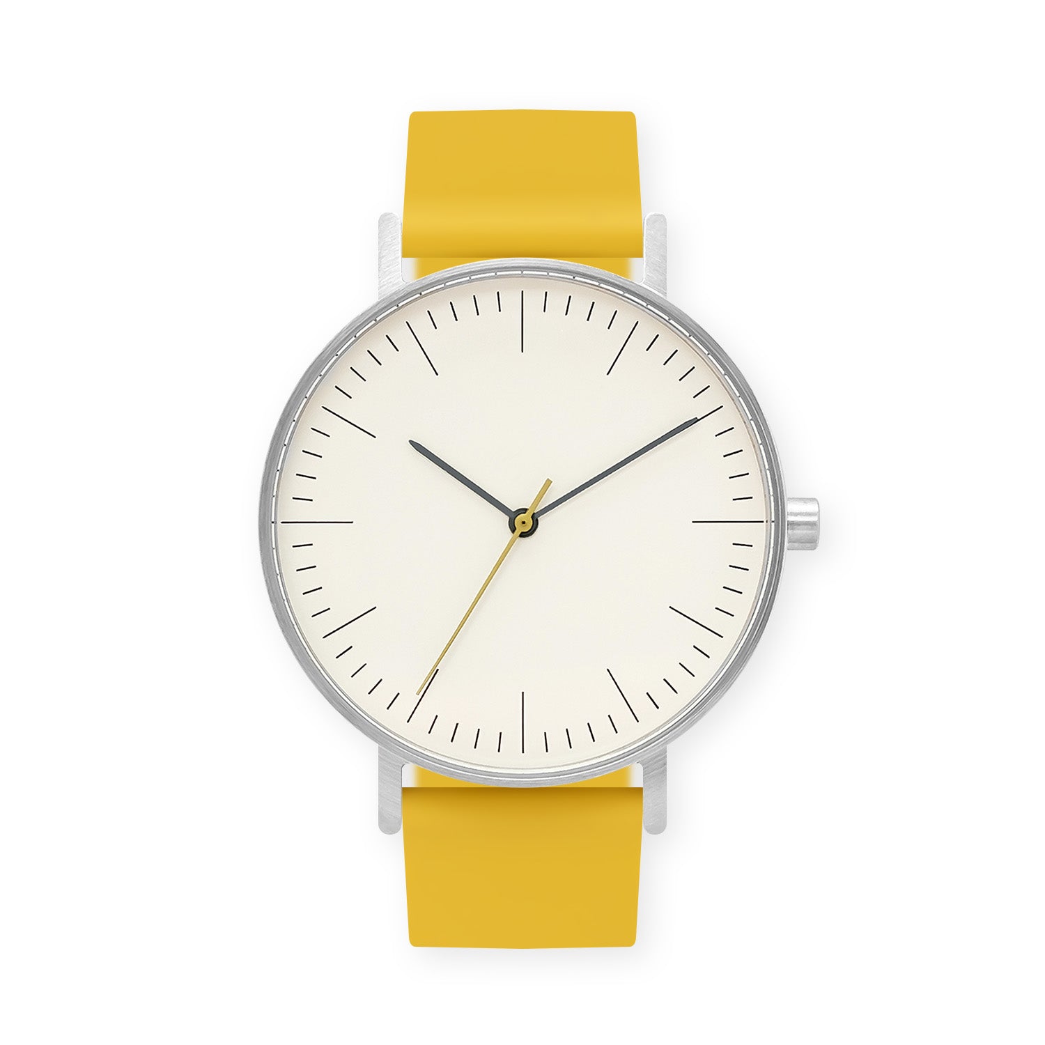 B001 Watch, Silver Case, Off White Dial, Silicone Strap - 0010-Lemon - BIJOUONE