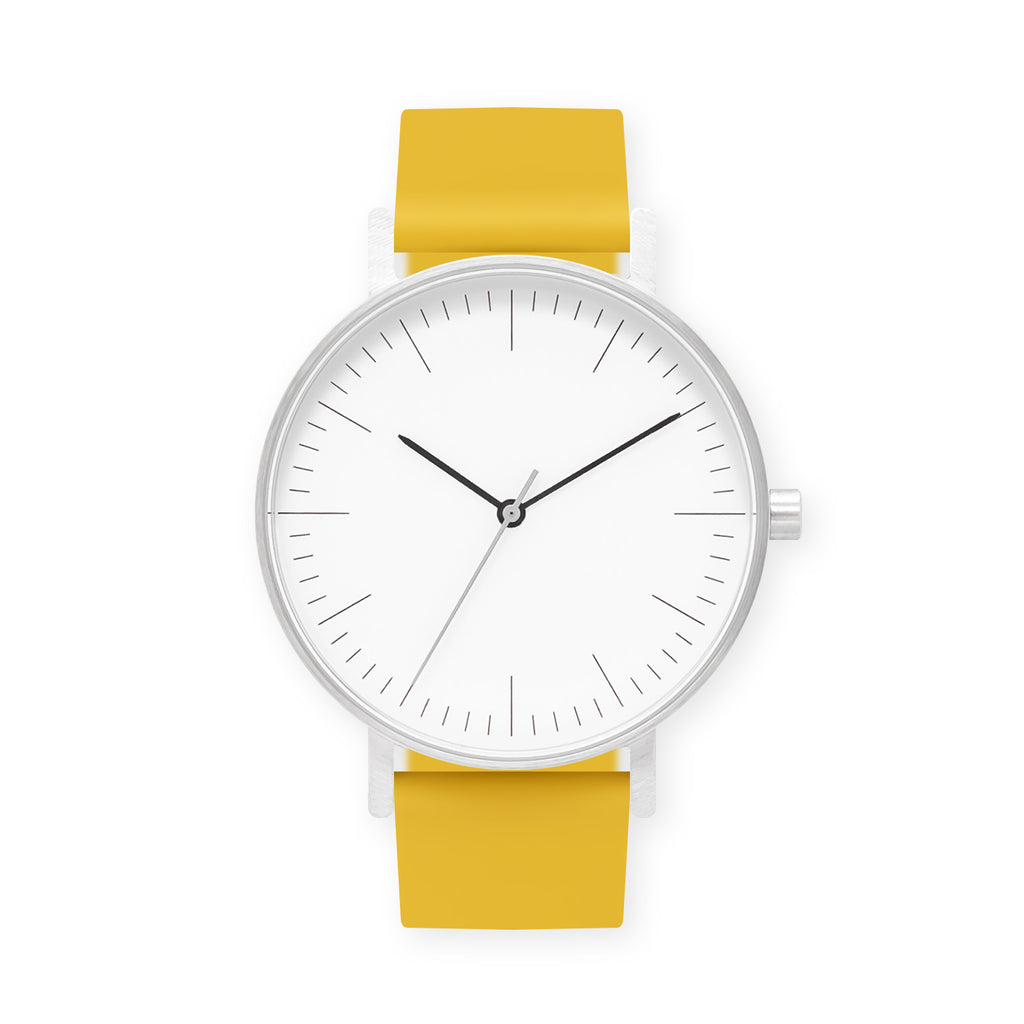 B001 Watch, Silver Case, White Dial, Rubber Strap - 0010-Lemon