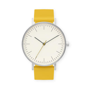 B001 Watch, Silver Case, Off White Dial, Silicone Strap - 0010-Lemon - BIJOUONE