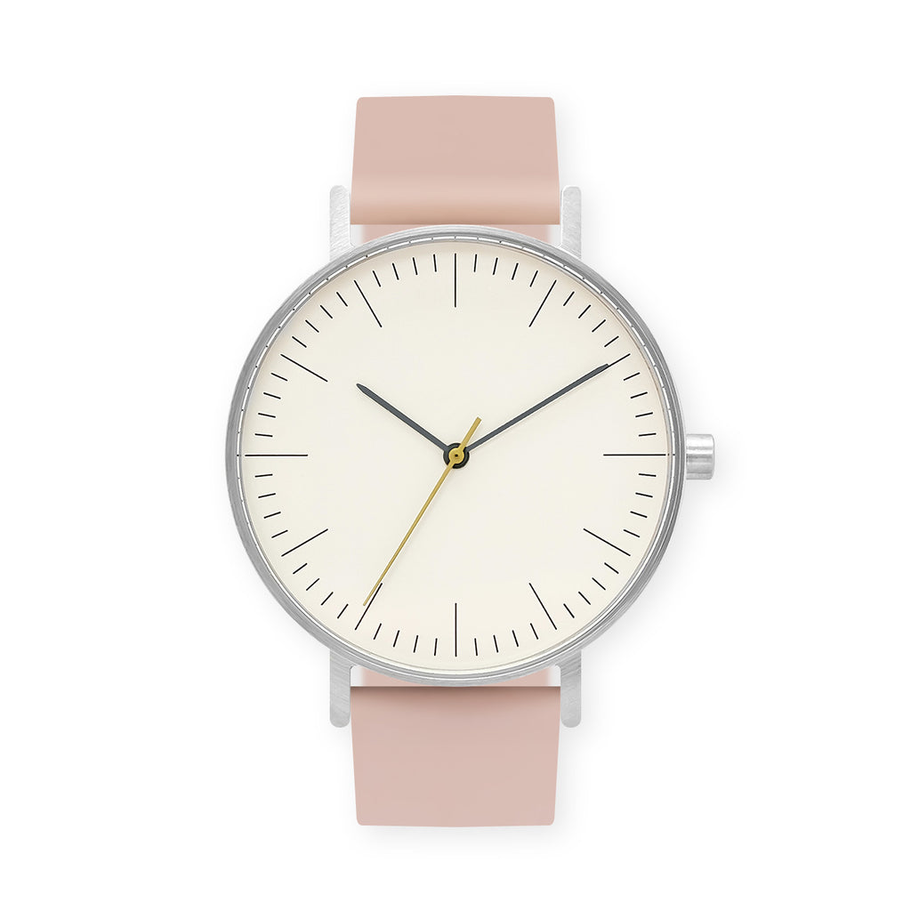 B001 Watch, Silver Case, Off White Dial, Rubber Strap - 0011-Pink Sand