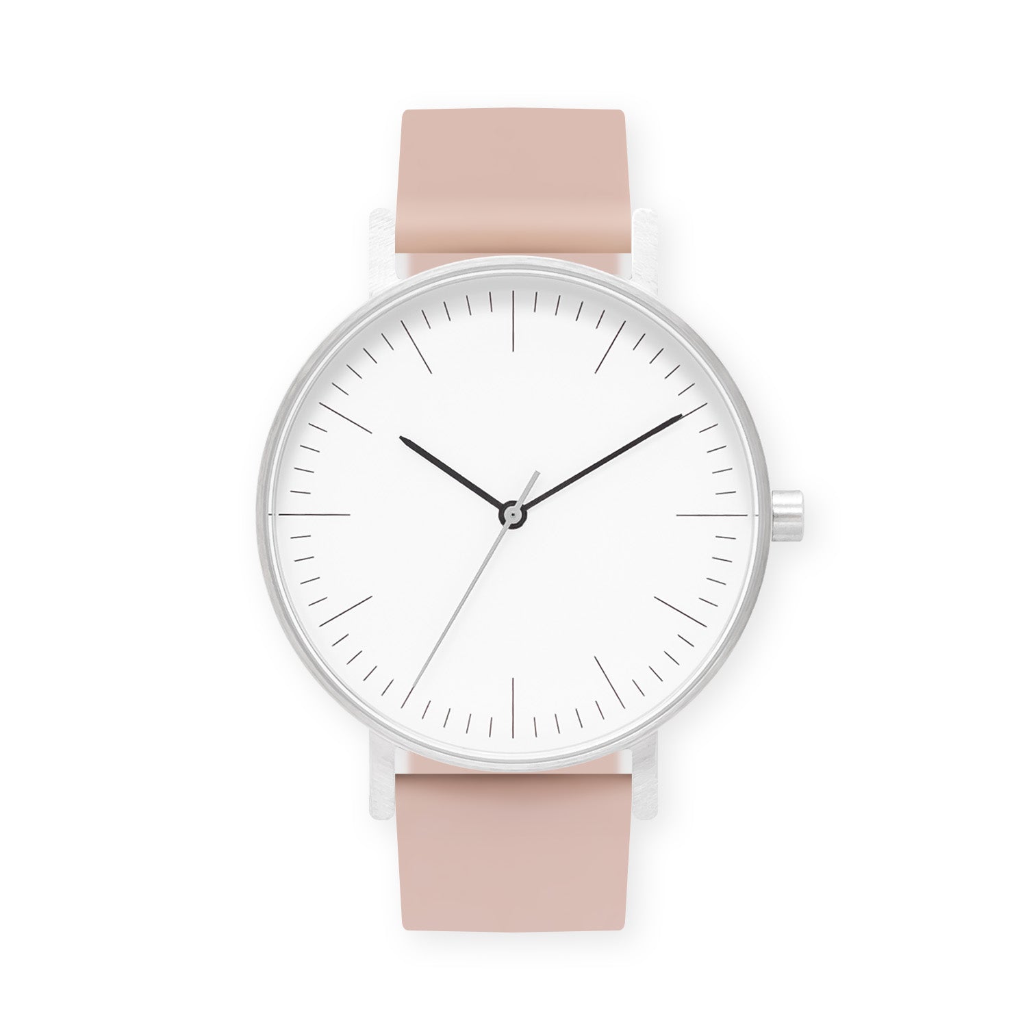 B001 Watch, Silver Case, White Dial, Silicone  Strap - 0011-Pink Sand - BIJOUONE