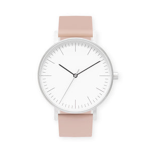B001 Watch, Silver Case, White Dial, Silicone  Strap - 0011-Pink Sand - BIJOUONE