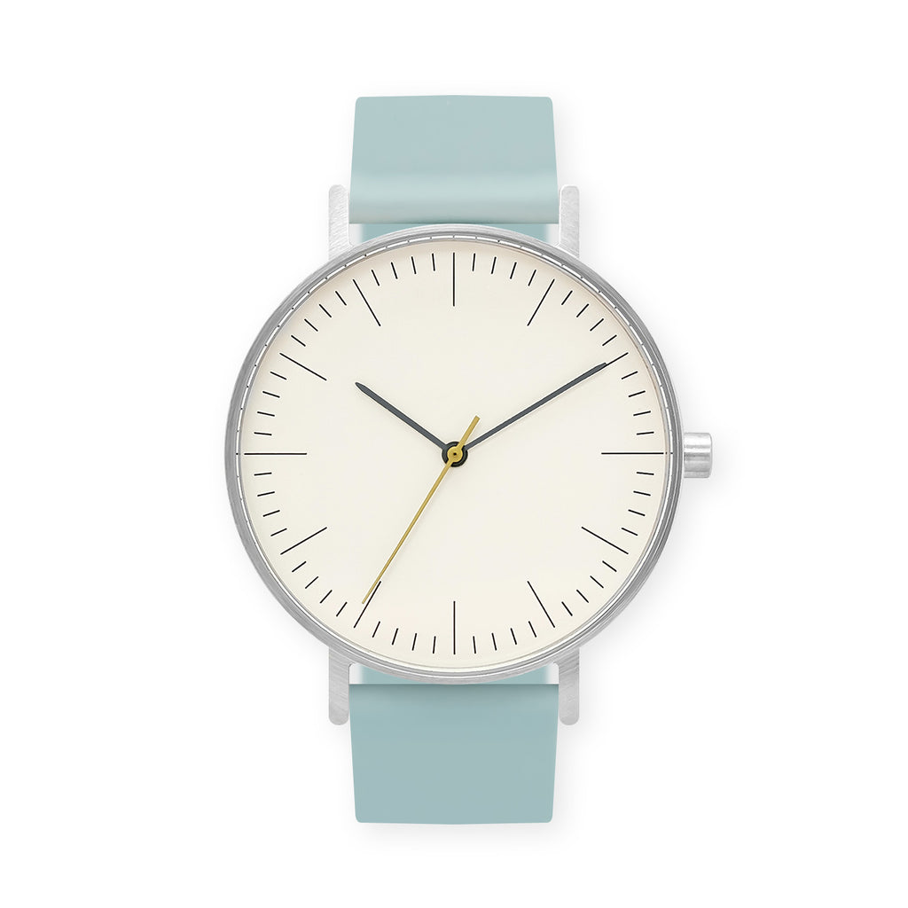 B001 Watch, Silver Case, Off White Dial, Rubber Strap - 0012-Aquamarine