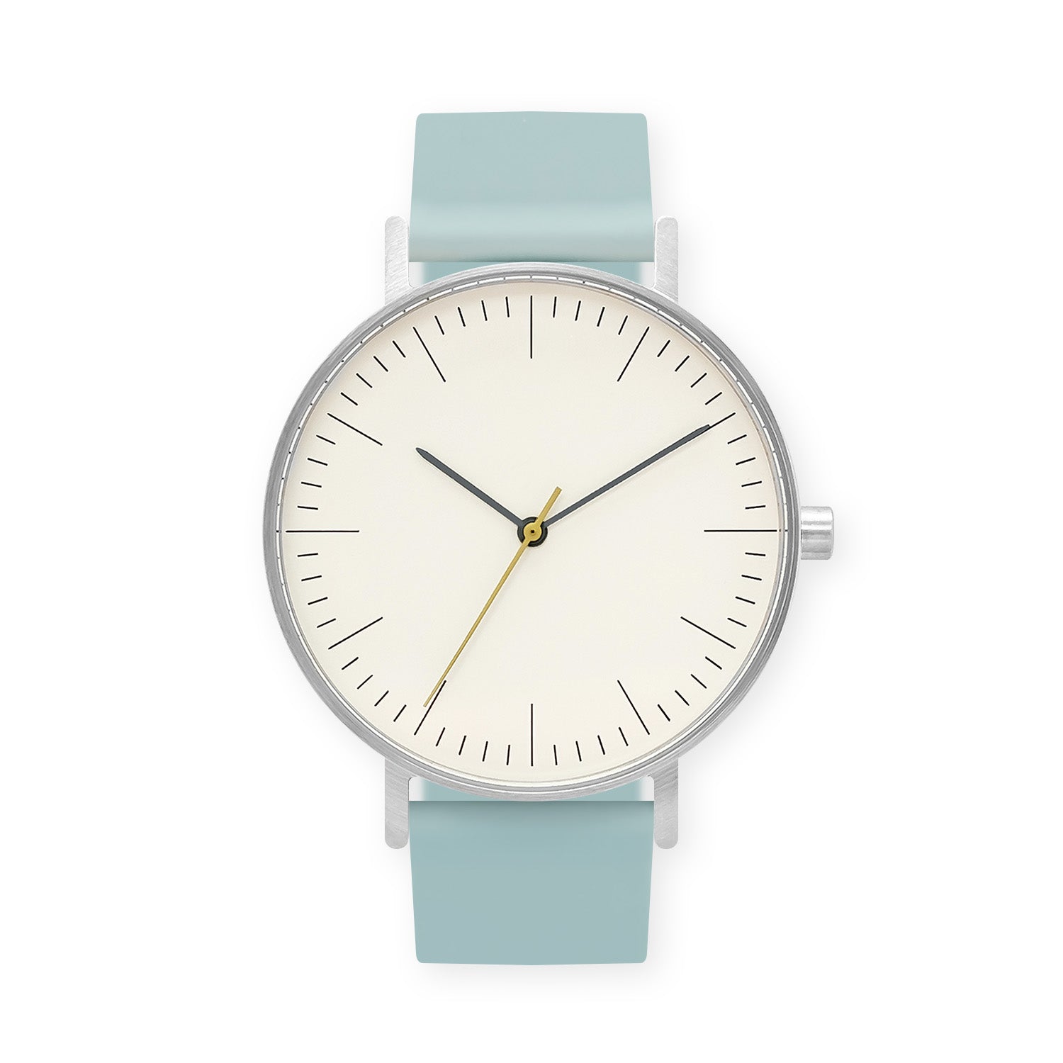 B001 Watch, Silver Case, Off White Dial, Silicone Strap - 0012-Aquamarine - BIJOUONE
