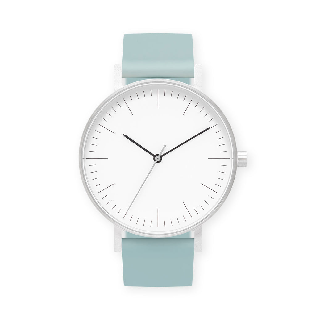 B001 Watch, Silver Case, White Dial, Rubber Strap - 0012-Aquamarine