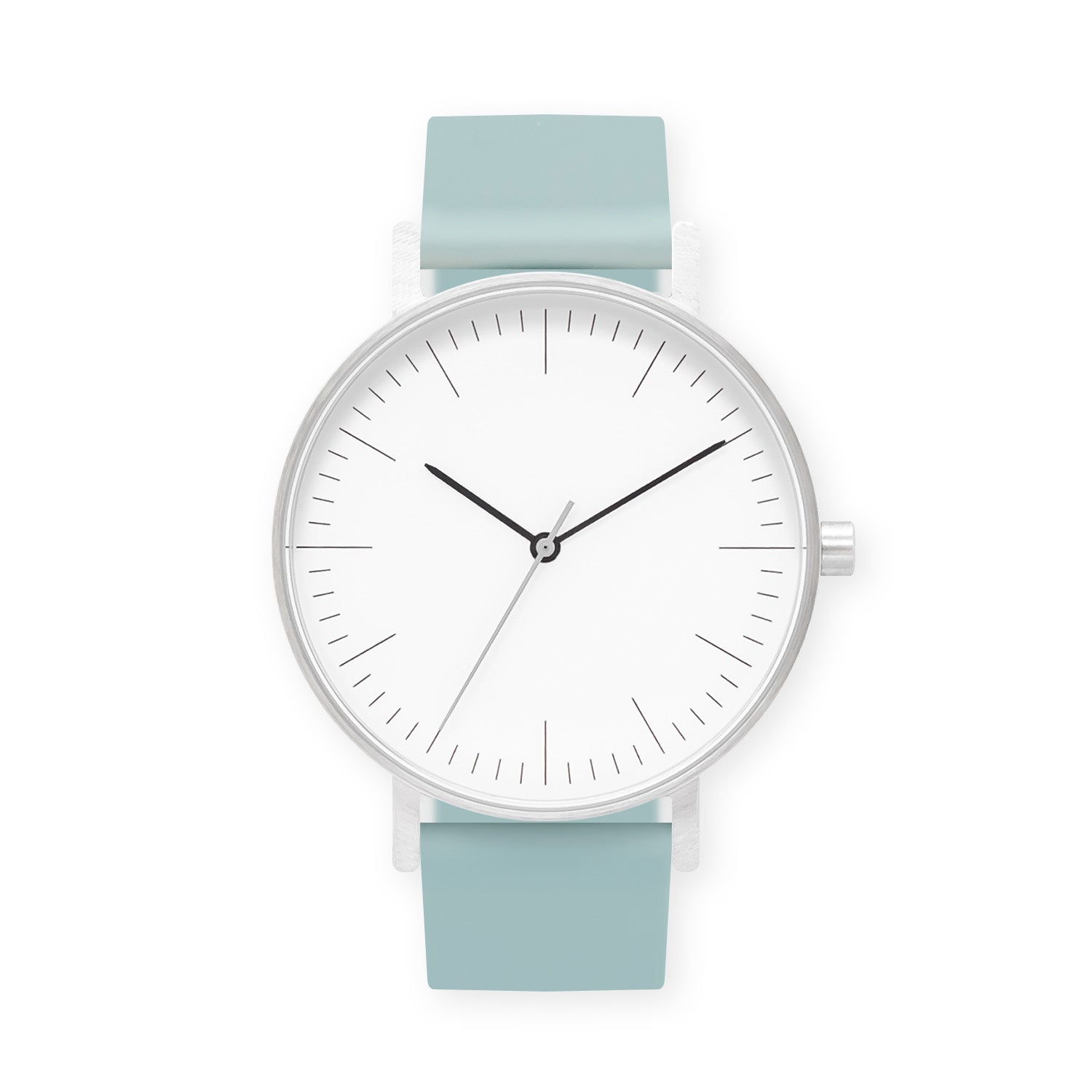 B001 Watch, Silver Case, White Dial, Silicone Strap - 0012-Aquamarine - BIJOUONE