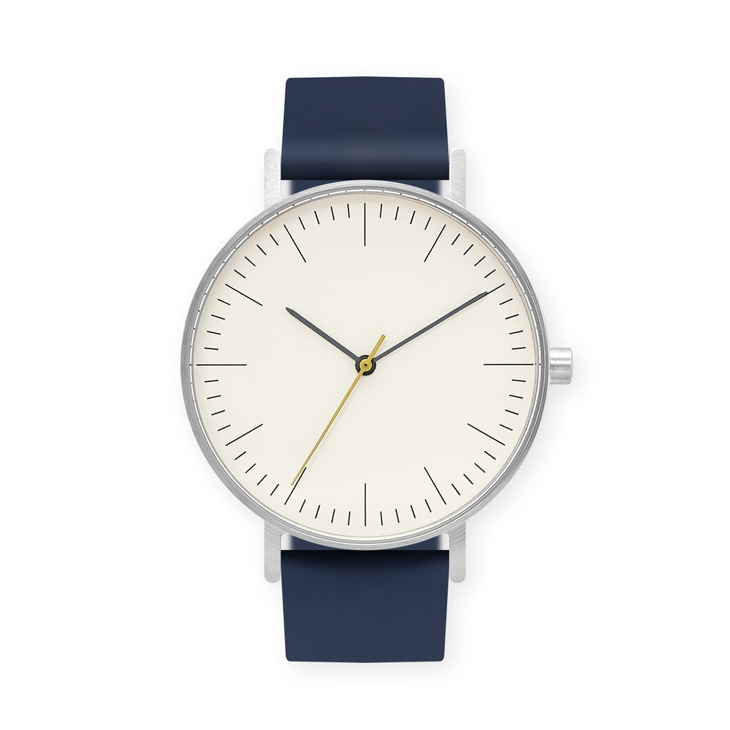 B001 Watch, Silver Case, Off White Dial, Rubber Strap - 0013-Midnight Blue