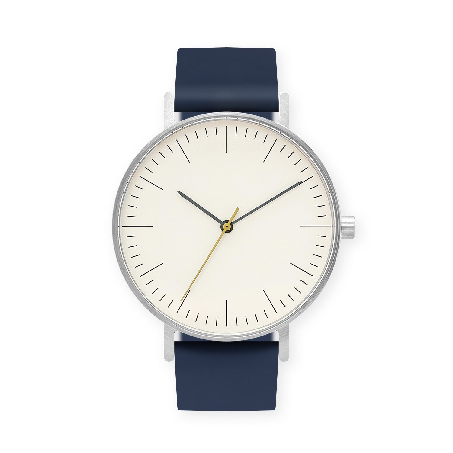B001 Watch, Silver Case, Off White Dial, Silicone Strap - 0013-Midnight Blue - BIJOUONE