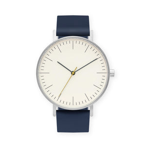 B001 Watch, Silver Case, Off White Dial, Silicone Strap - 0013-Midnight Blue - BIJOUONE