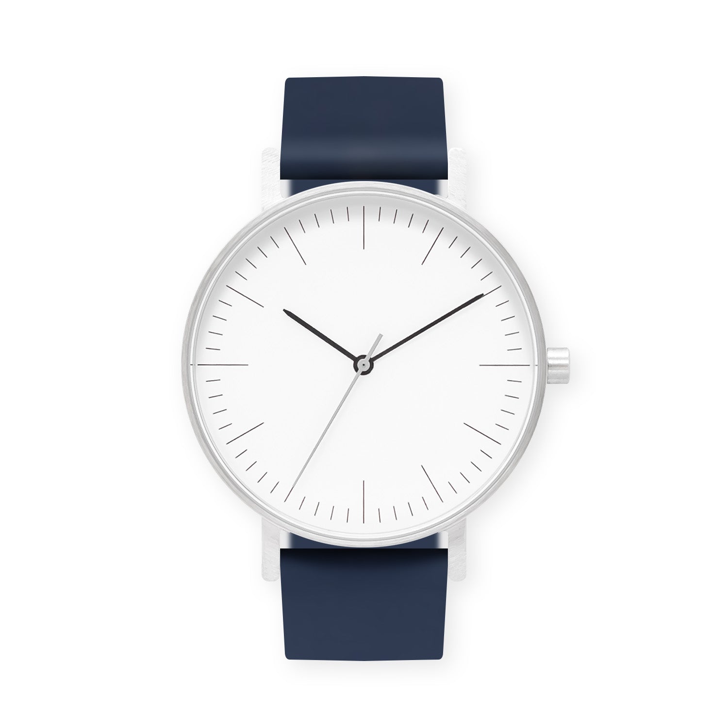 B001 Watch, Silver Case, White Dial, Silicone Strap - 0013-Midnight Blue - BIJOUONE