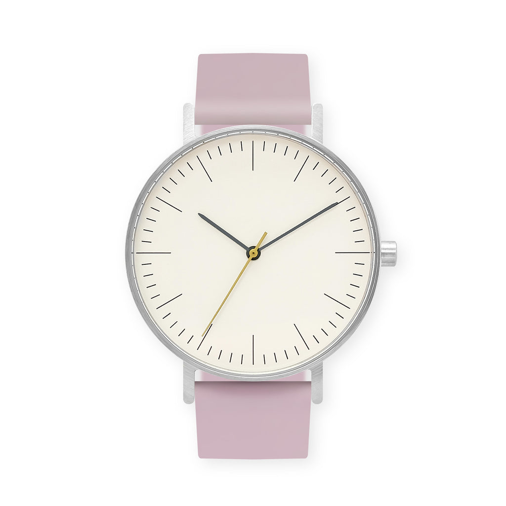 B001 Watch, Silver Case, Off White Dial, Rubber Strap - 0015-Lavender