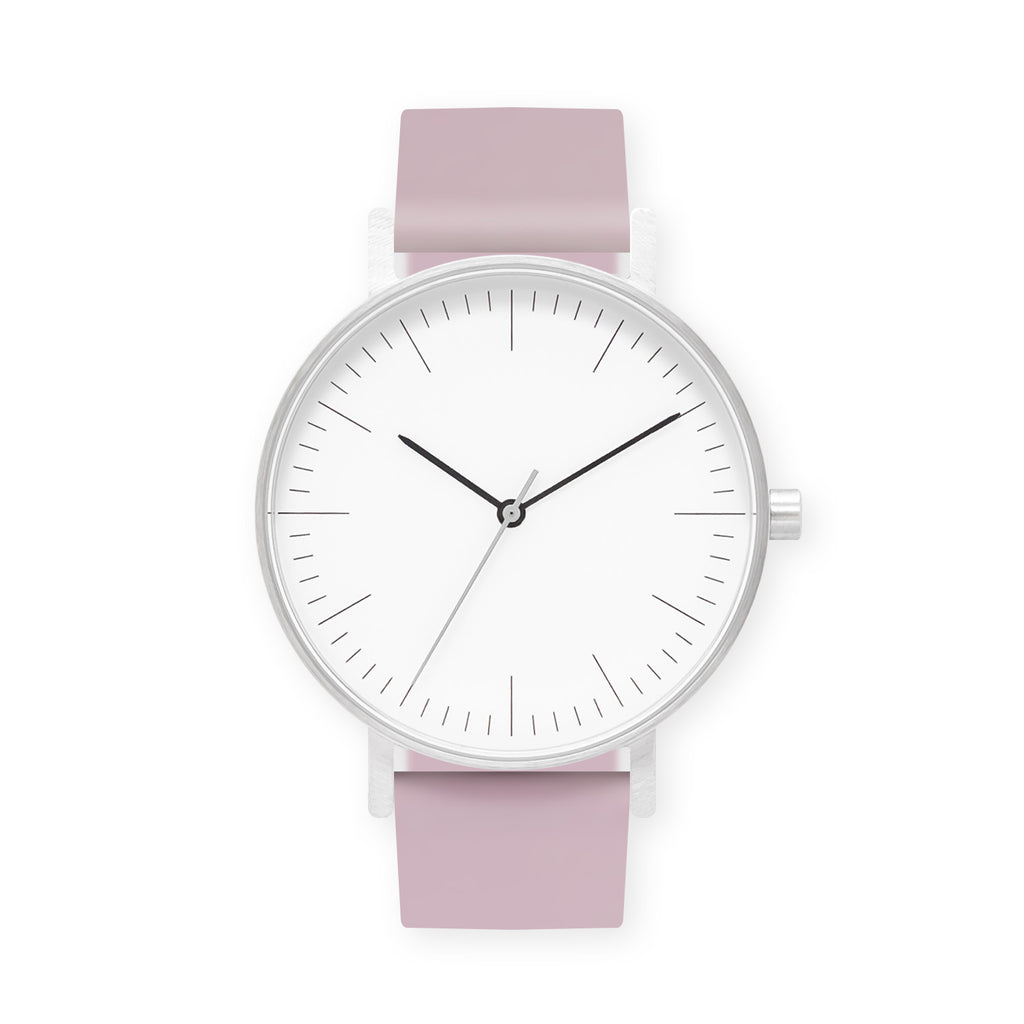 B001 Watch, Silver Case, White Dial, Rubber Strap - 0015-Lavender