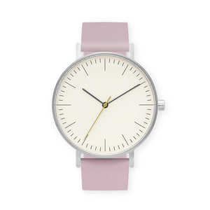 B001 Watch, Silver Case, Off White Dial, Silicone Strap - 0015-Lavender - BIJOUONE