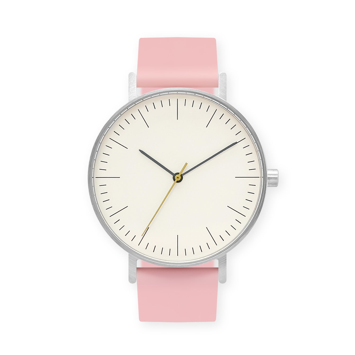 B001 Watch, Silver Case, Off White Dial, Silicone Strap - 0016-Sakura - BIJOUONE