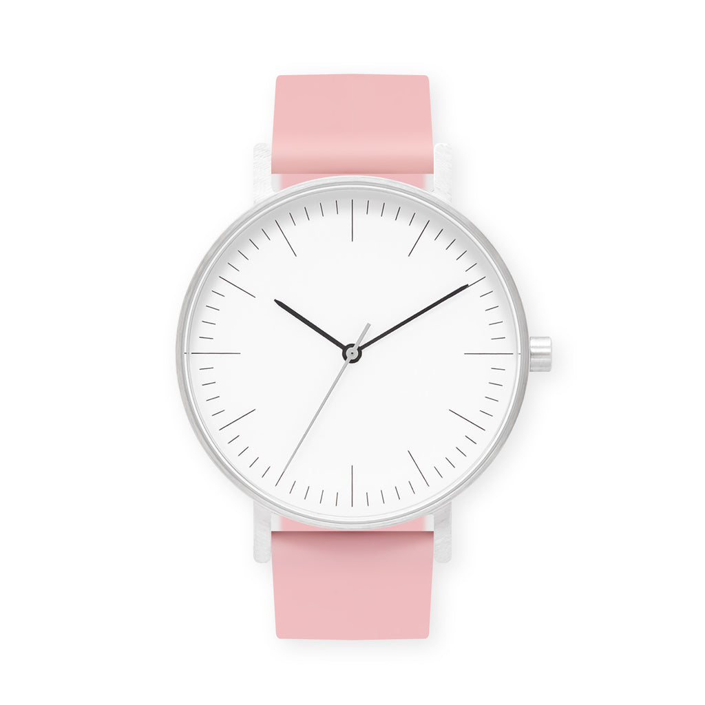 B001 Watch, Silver Case, White Dial, Rubber Strap - 0016-Sakura