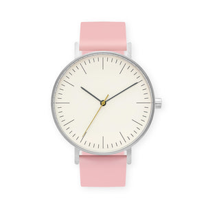 B001 Watch, Silver Case, Off White Dial, Silicone Strap - 0016-Sakura - BIJOUONE